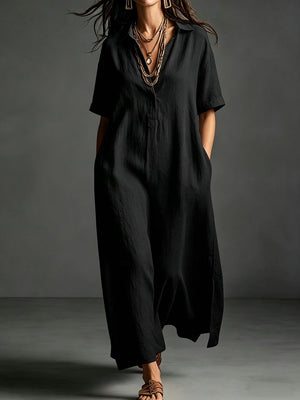 Work & Weekend Elegant Cotton-Linen Maxi Dress