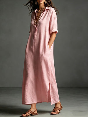 Work & Weekend Elegant Cotton-Linen Maxi Dress