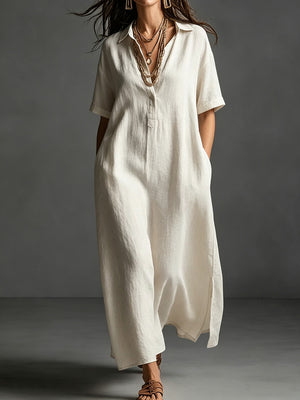 Work & Weekend Elegant Cotton-Linen Maxi Dress