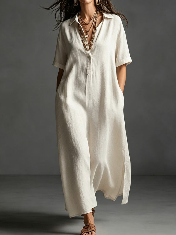 Work & Weekend Elegant Cotton-Linen Maxi Dress