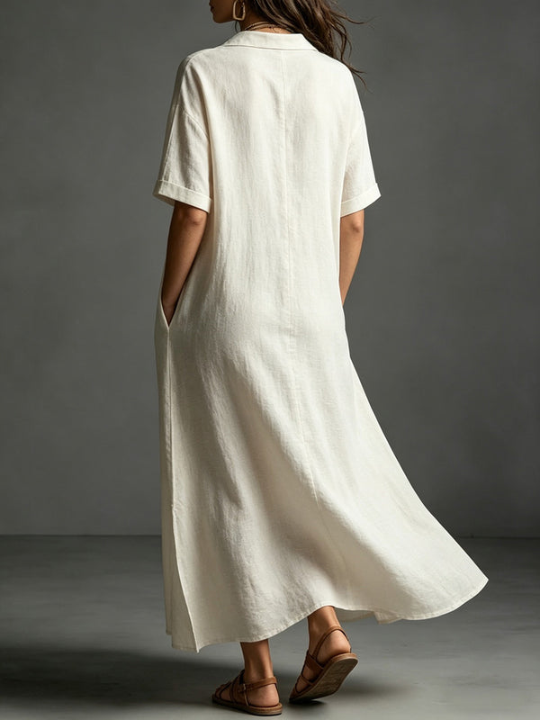 Work & Weekend Elegant Cotton-Linen Maxi Dress