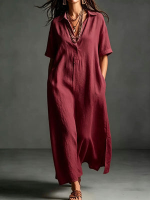Work & Weekend Elegant Cotton-Linen Maxi Dress