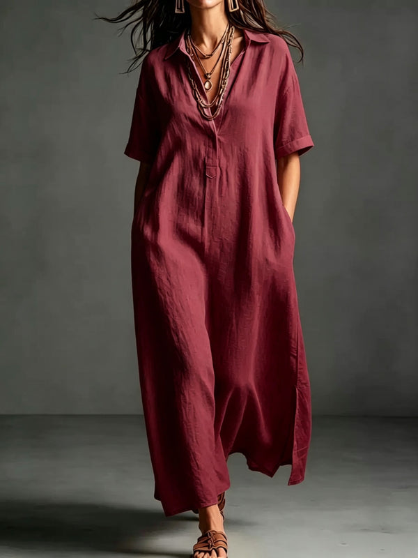 Work & Weekend Elegant Cotton-Linen Maxi Dress