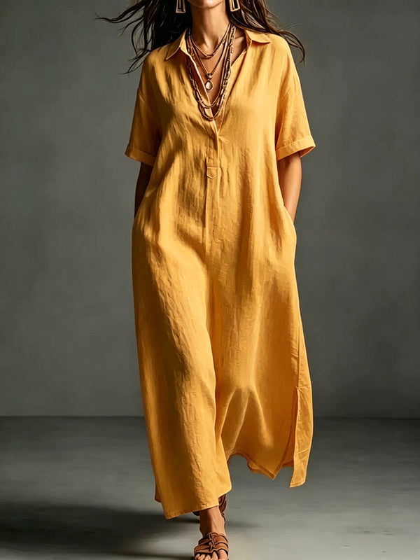 Work & Weekend Elegant Cotton-Linen Maxi Dress