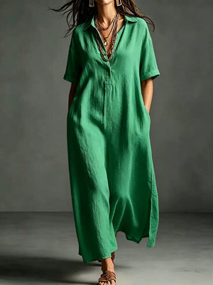 Work & Weekend Elegant Cotton-Linen Maxi Dress