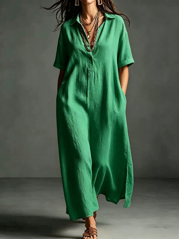 Work & Weekend Elegant Cotton-Linen Maxi Dress