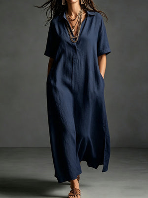 Work & Weekend Elegant Cotton-Linen Maxi Dress
