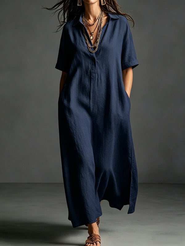 Work & Weekend Elegant Cotton-Linen Maxi Dress