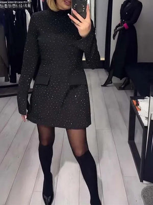Elegant Black Rhinestone Bodycon Dress