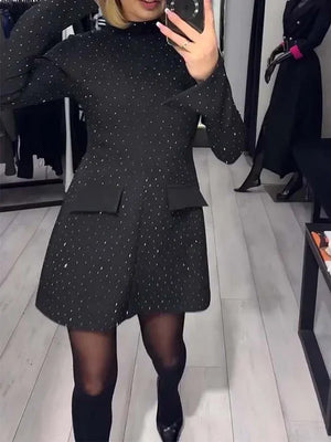 Elegant Black Rhinestone Bodycon Dress