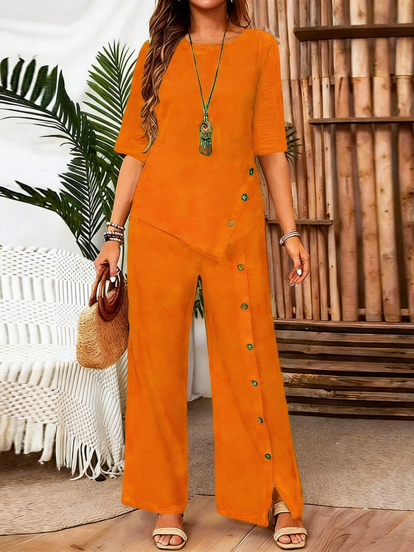 Chic Asymmetric Short Sleeve Set