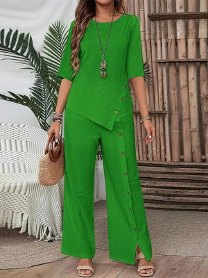 Chic Asymmetric Short Sleeve Set