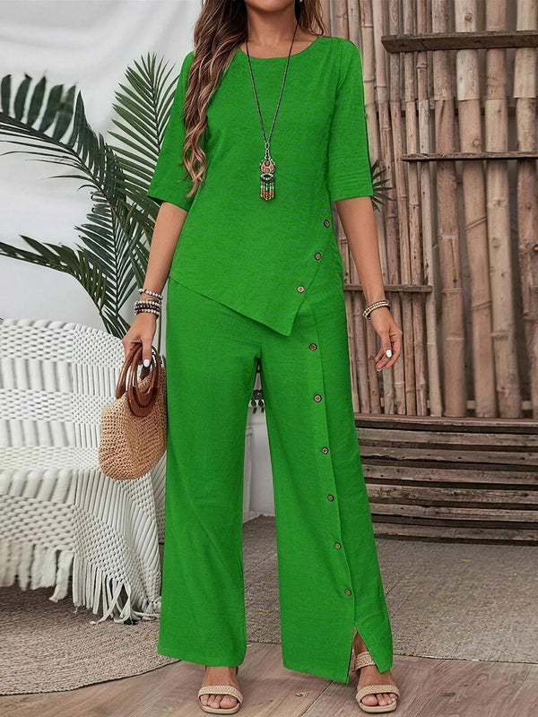 Chic Asymmetric Short Sleeve Set
