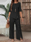 Chic Asymmetric Short Sleeve Set