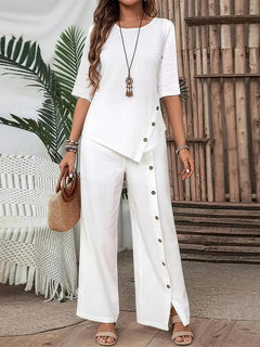 Chic Asymmetric Short Sleeve Set