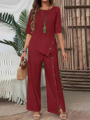 Chic Asymmetric Short Sleeve Set