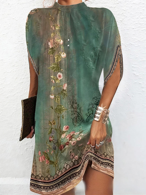 Unique Round Neck Floral Midi Dress