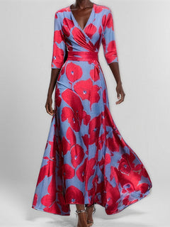 Flattering Printed V-Neck Maxi Dress