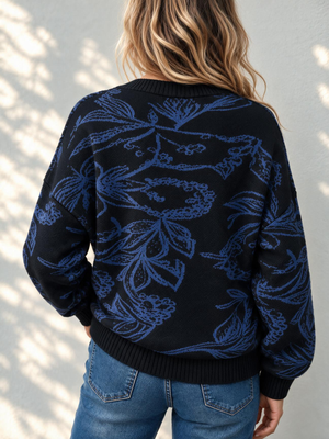 Elegant Jacquard Button Front Knit Cardigan