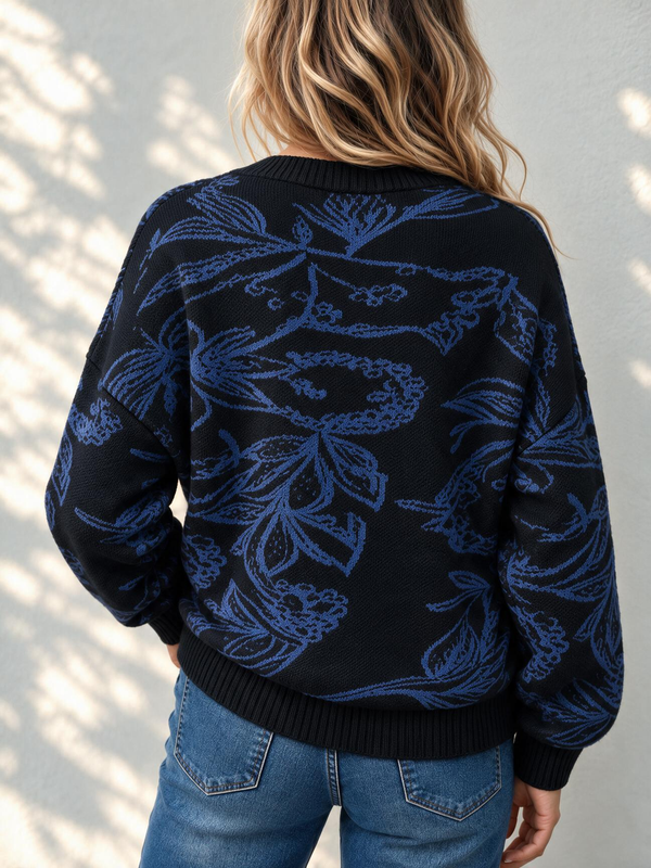 Elegant Jacquard Button Front Knit Cardigan