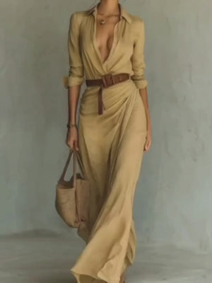 Vintage-Inspired V-Neck Maxi Dress