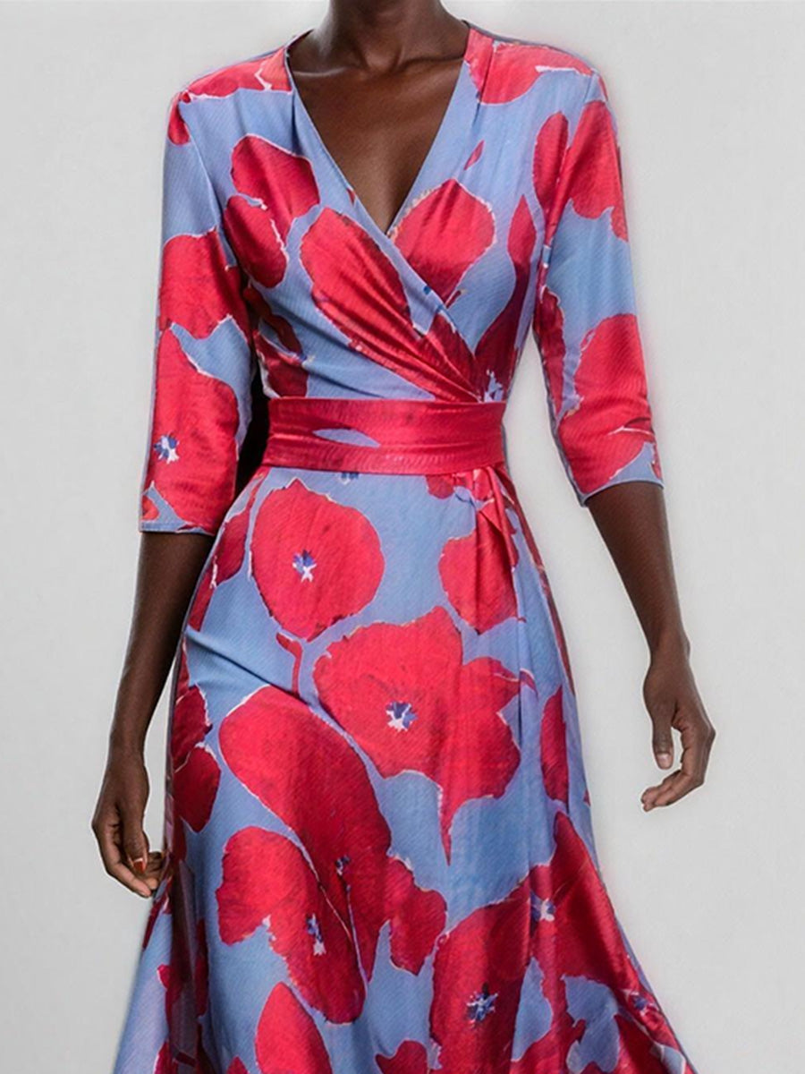 Flattering Printed V-Neck Maxi Dress